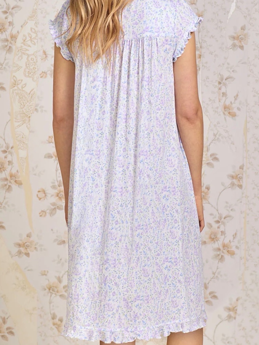 Eileen West Lavender & Pale Blue Floral Lace-Trim Nightgown - Picture 2 of 4